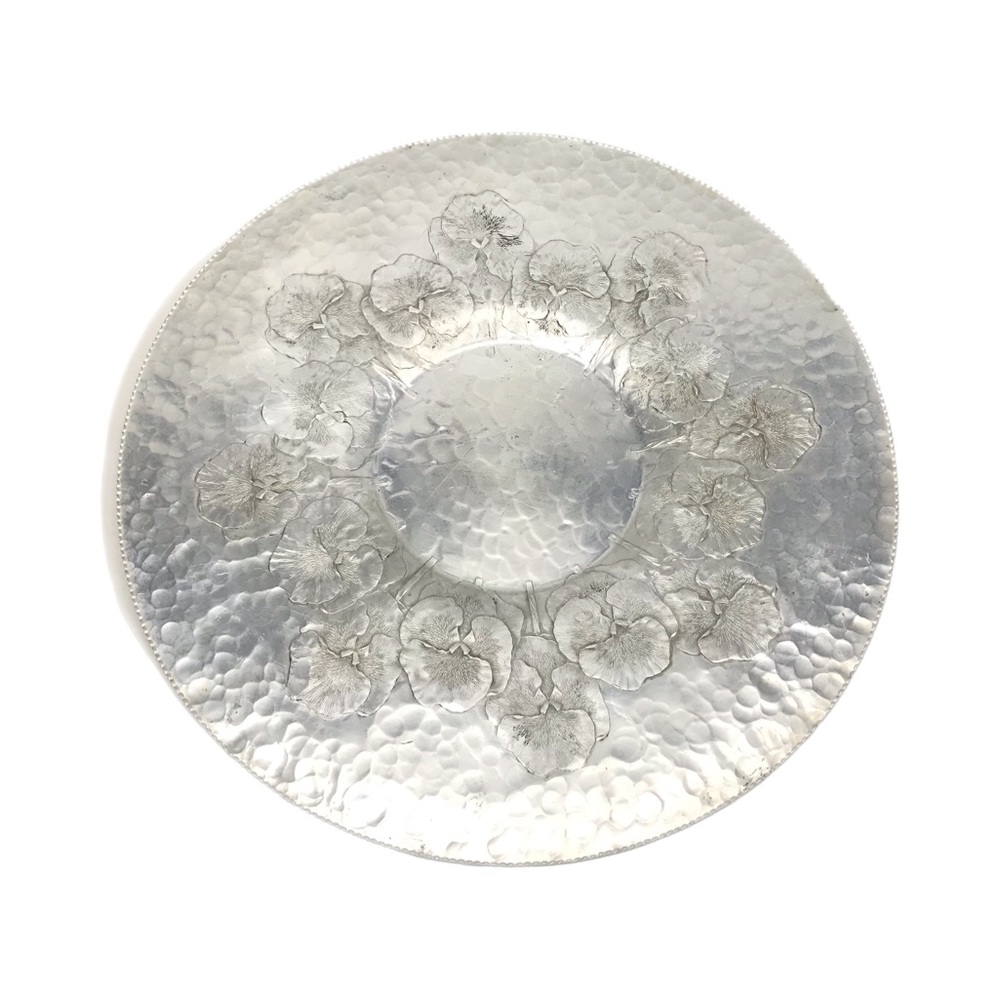 Antique Trade Continental Mark Hand Wrought Aluminum Serving Tray‎ w/Pansy’s